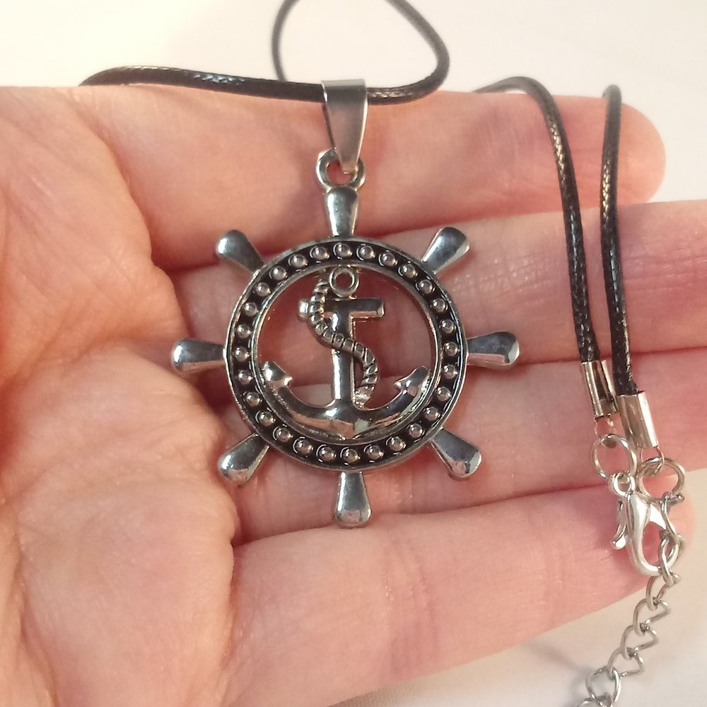 Mens Stainsless Steel Anchor Wheel Boat Nautical Pendant Necklace 20" Party Gift